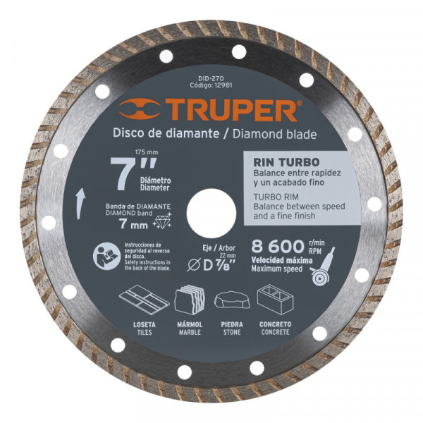 DID-270 Disco de diamante, rin turbo, 7' TRUPER | DIHERESA