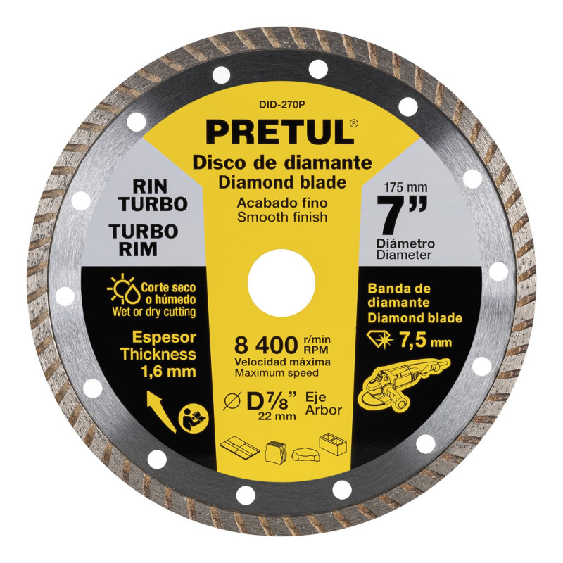 DID-270P Disco de diamante, rin turbo, 7', Pretul TRUPER | DIHERESA DID-270P Disco de diamante, rin turbo, 7', Pretul TRUPER | DIHERESA