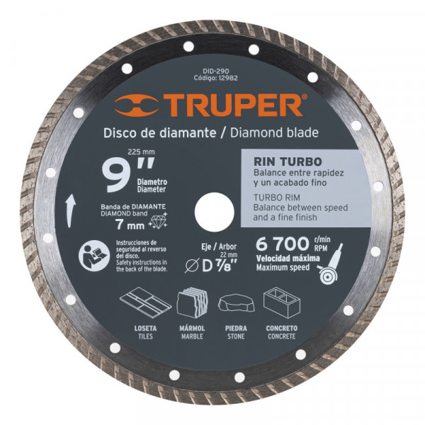 DID-290 Disco de diamante, rin turbo, 9' TRUPER | DIHERESA