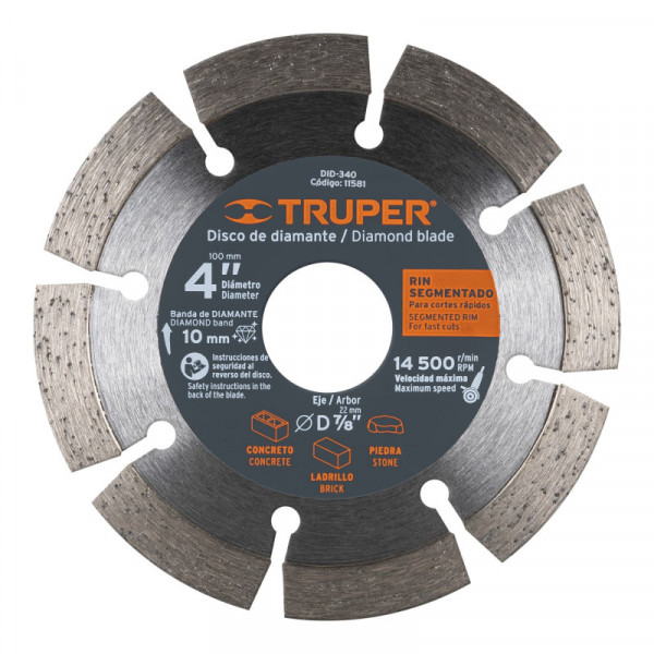 DID-340 Disco de diamante, rin segmentado, 4' TRUPER | DIHERESA