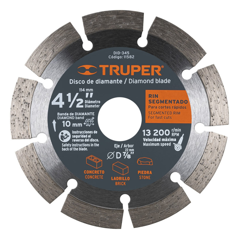 DID-345 Disco de diamante, rin segmentado, 4-1/2' TRUPER | DIHERESA DID-345 Disco de diamante, rin segmentado, 4-1/2' TRUPER | DIHERESA