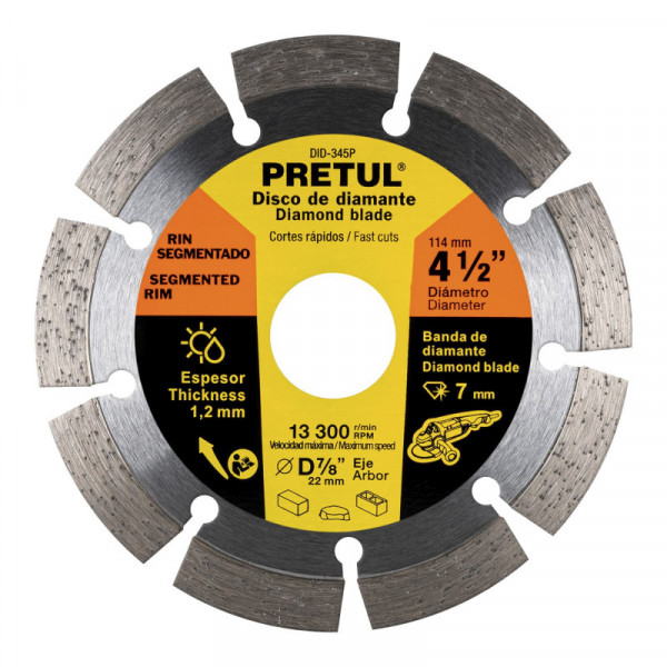 DID-345P Disco de diamante, rin segmentado, 4-1/2', Pretul TRUPER | DIHERESA