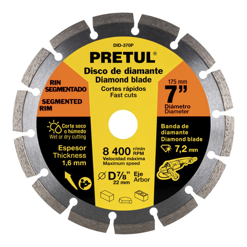 DID-370P Disco de diamante, rin segmentado, 7', Pretul TRUPER | DIHERESA DID-370P Disco de diamante, rin segmentado, 7', Pretul TRUPER | DIHERESA
