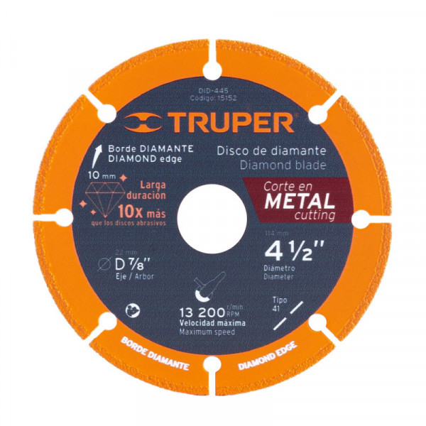 DID-445 Disco de diamante, 4-1/2' corte metal TRUPER | DIHERESA
