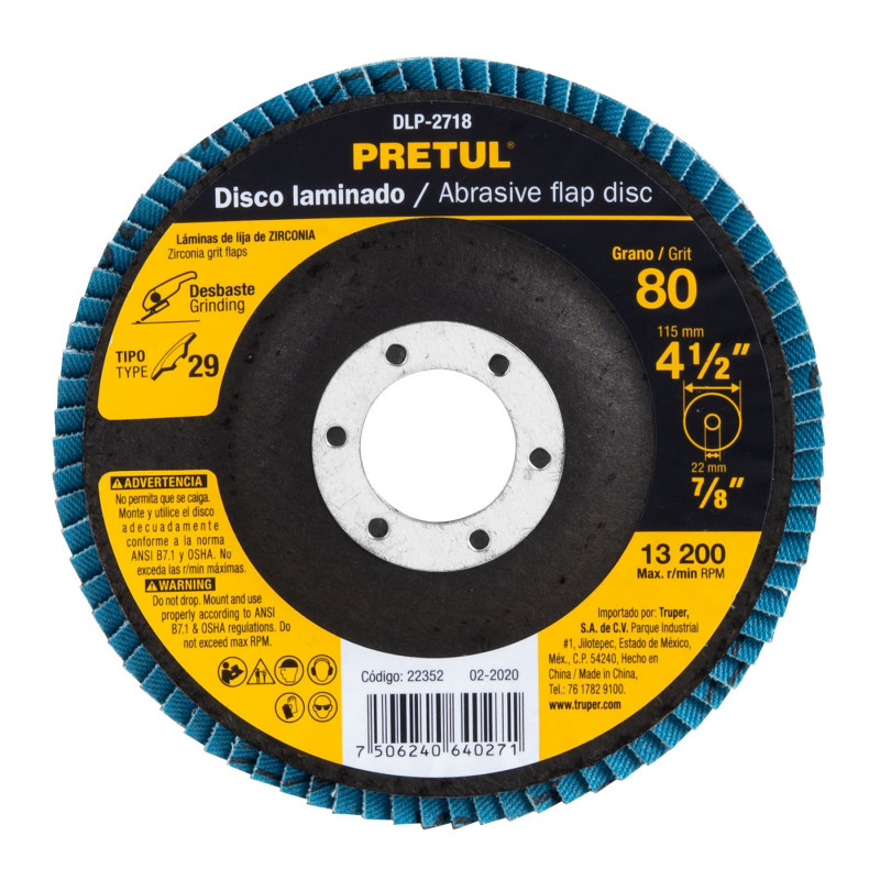 DLP-2718 Disco laminado, 4-1/2', grano 80, centro 7/8', Pretul TRUPER | DIHERESA DLP-2718 Disco laminado, 4-1/2', grano 80, centro 7/8', Pretul TRUPER | DIHERESA