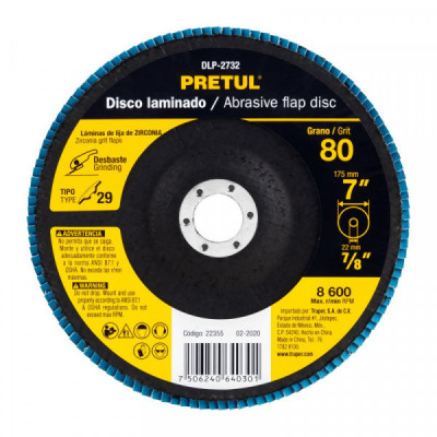 DLP-2732 Disco laminado, 7', grano 80, centro 7/8', Pretul TRUPER | DIHERESA