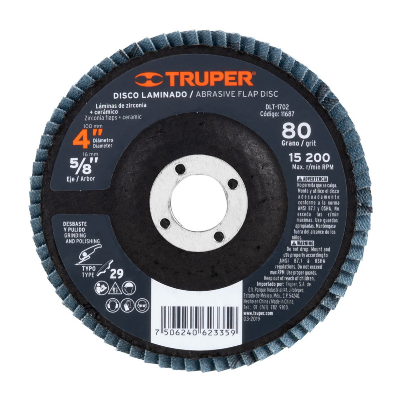 DLT-1702 Disco laminado, 4', grano 80, centro 5/8' TRUPER | DIHERESA DLT-1702 Disco laminado, 4', grano 80, centro 5/8' TRUPER | DIHERESA