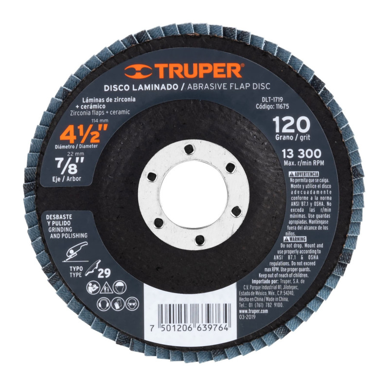 DLT-1719 Disco laminado, 4-1/2', grano 120, centro 7/8' TRUPER | DIHERESA DLT-1719 Disco laminado, 4-1/2', grano 120, centro 7/8' TRUPER | DIHERESA
