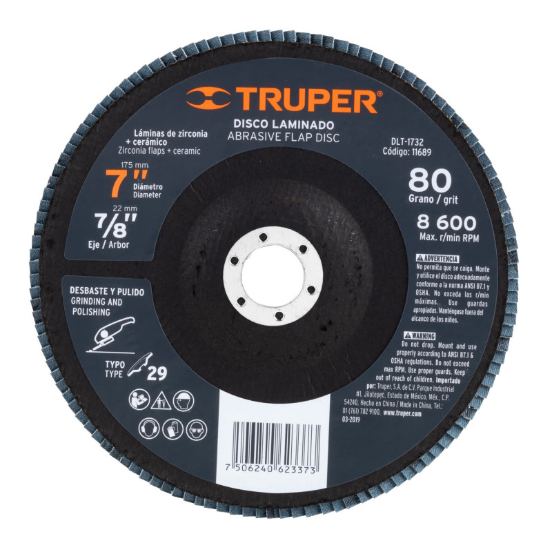 DLT-1732 Disco laminado, 7', grano 80, centro 7/8' TRUPER | DIHERESA DLT-1732 Disco laminado, 7', grano 80, centro 7/8' TRUPER | DIHERESA