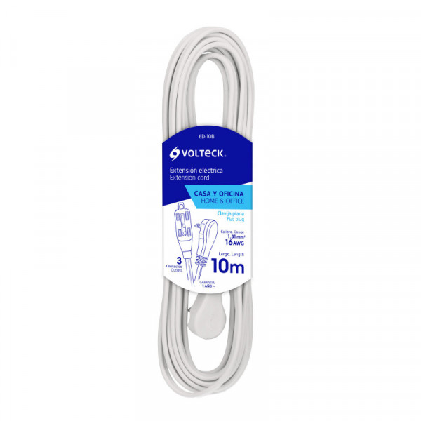 ED-10B Extensión eléctrica doméstica, 10 m, blanca, Volteck TRUPER | DIHERESA