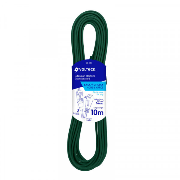 ED-10V Extensión eléctrica doméstica, 10 m, verde, Volteck TRUPER | DIHERESA