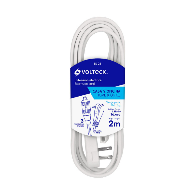 ED-2B Extensión eléctrica doméstica, 2 m, blanca, Volteck TRUPER | DIHERESA ED-2B Extensión eléctrica doméstica, 2 m, blanca, Volteck TRUPER | DIHERESA