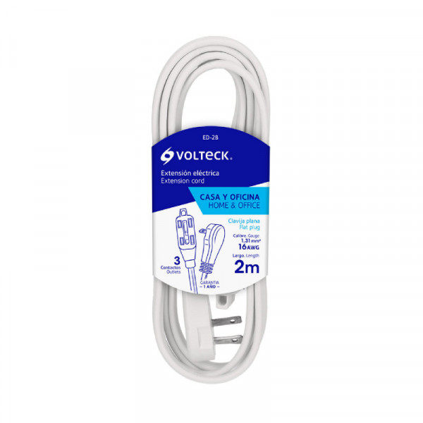 ED-2B Extensión eléctrica doméstica, 2 m, blanca, Volteck TRUPER | DIHERESA