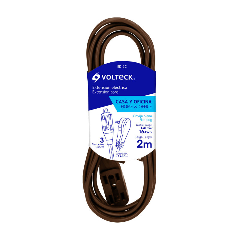 ED-2C Extensión eléctrica doméstica, 2 m, café, Volteck TRUPER | DIHERESA ED-2C Extensión eléctrica doméstica, 2 m, café, Volteck TRUPER | DIHERESA