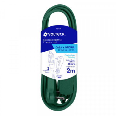 ED-2V Extensión eléctrica doméstica, 2 m, verde, Volteck TRUPER | DIHERESA