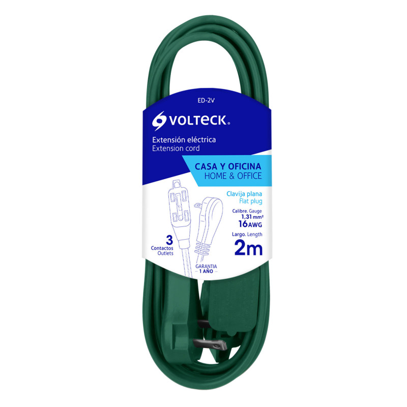 ED-2V Extensión eléctrica doméstica, 2 m, verde, Volteck TRUPER | DIHERESA ED-2V Extensión eléctrica doméstica, 2 m, verde, Volteck TRUPER | DIHERESA