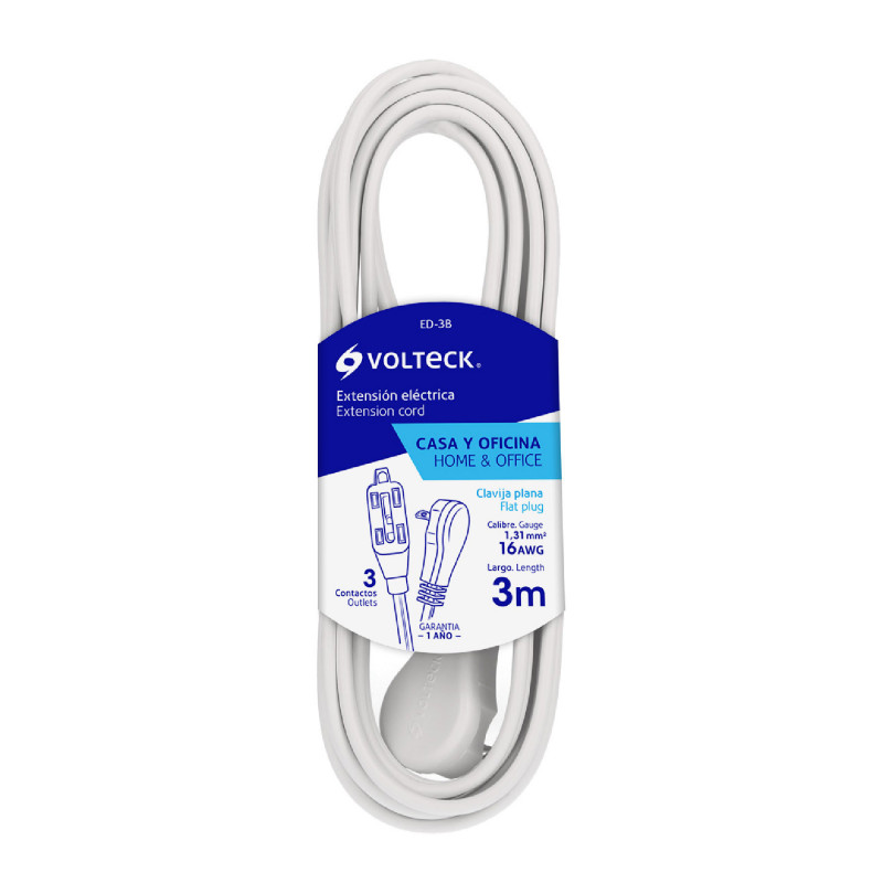 ED-3B Extensión eléctrica doméstica, 3 m, blanca, Volteck TRUPER | DIHERESA ED-3B Extensión eléctrica doméstica, 3 m, blanca, Volteck TRUPER | DIHERESA