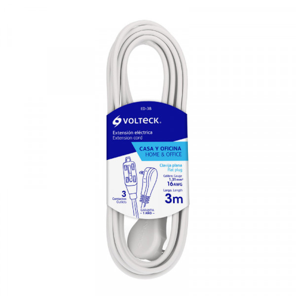 ED-3B Extensión eléctrica doméstica, 3 m, blanca, Volteck TRUPER | DIHERESA