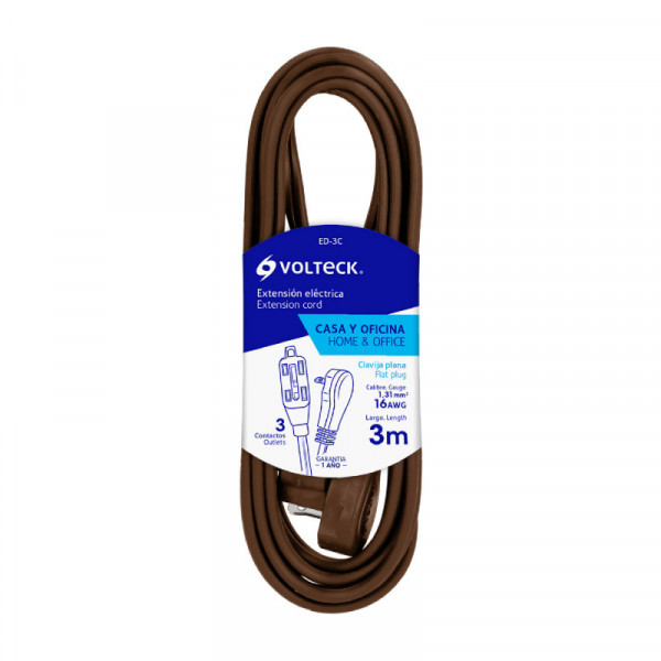 ED-3C Extensión eléctrica doméstica, 3 m, café, Volteck TRUPER | DIHERESA
