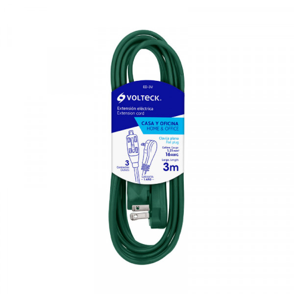 ED-3V Extensión eléctrica doméstica, 3 m, verde, Volteck TRUPER | DIHERESA