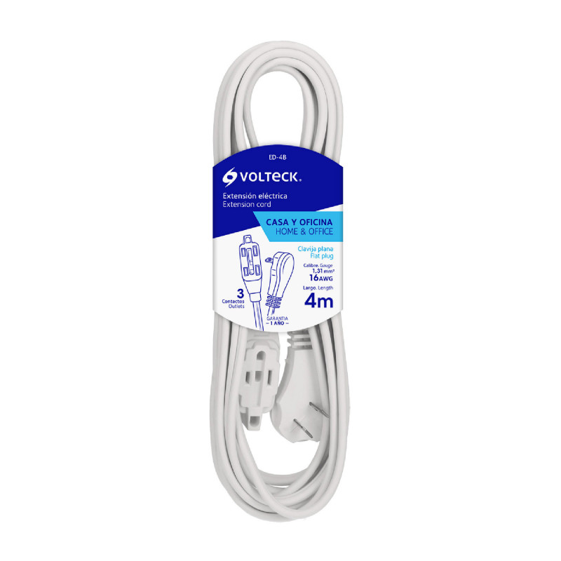 ED-4B Extensión eléctrica doméstica, 4 m, blanca, Volteck TRUPER | DIHERESA ED-4B Extensión eléctrica doméstica, 4 m, blanca, Volteck TRUPER | DIHERESA
