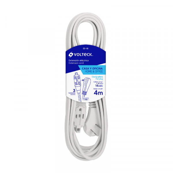 ED-4B Extensión eléctrica doméstica, 4 m, blanca, Volteck TRUPER | DIHERESA