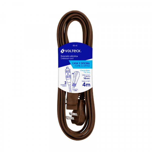 ED-4C Extensión eléctrica doméstica, 4 m, café, Volteck TRUPER | DIHERESA