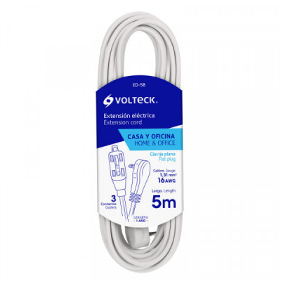 ED-5B Extensión eléctrica doméstica, 5 m, blanca, Volteck TRUPER | DIHERESA