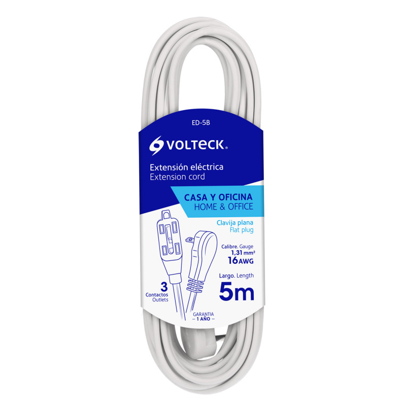 ED-5B Extensión eléctrica doméstica, 5 m, blanca, Volteck TRUPER | DIHERESA ED-5B Extensión eléctrica doméstica, 5 m, blanca, Volteck TRUPER | DIHERESA