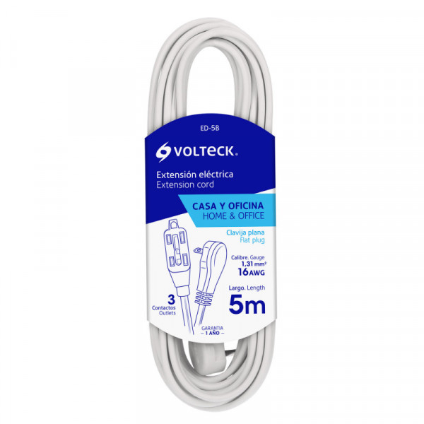 ED-5B Extensión eléctrica doméstica, 5 m, blanca, Volteck TRUPER | DIHERESA
