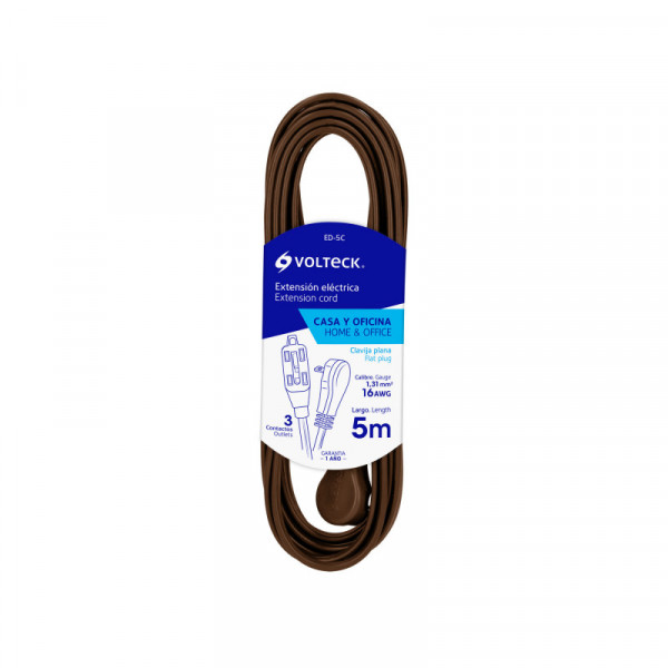 ED-5C Extensión eléctrica doméstica, 5 m, café, Volteck TRUPER | DIHERESA