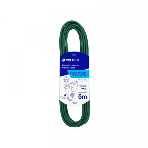 ED-5V Extensión eléctrica doméstica, 5 m, verde, Volteck TRUPER | DIHERESA