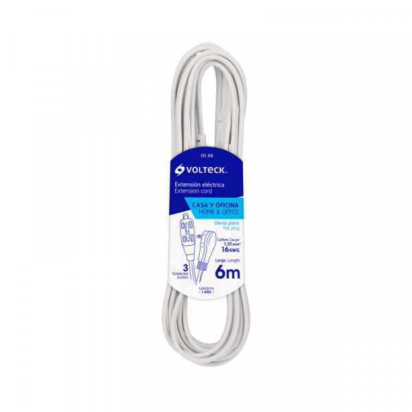 ED-6B Extensión eléctrica doméstica, 6 m, blanca, Volteck TRUPER | DIHERESA
