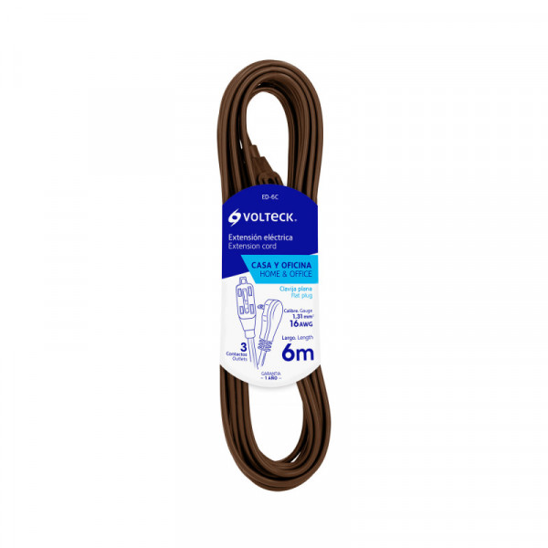 ED-6C Extensión eléctrica doméstica, 6 m, café, Volteck TRUPER | DIHERESA