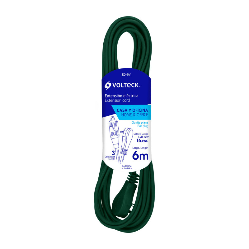 ED-6V Extensión eléctrica doméstica, 6 m, verde, Volteck TRUPER | DIHERESA ED-6V Extensión eléctrica doméstica, 6 m, verde, Volteck TRUPER | DIHERESA
