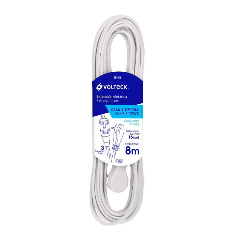 ED-8B Extensión eléctrica doméstica, 8 m, blanca, Volteck TRUPER | DIHERESA ED-8B Extensión eléctrica doméstica, 8 m, blanca, Volteck TRUPER | DIHERESA