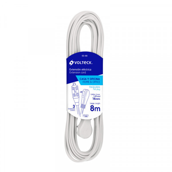 ED-8B Extensión eléctrica doméstica, 8 m, blanca, Volteck TRUPER | DIHERESA