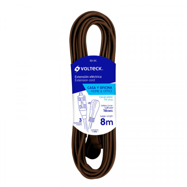 ED-8C Extensión eléctrica doméstica, 8 m, café, Volteck TRUPER | DIHERESA