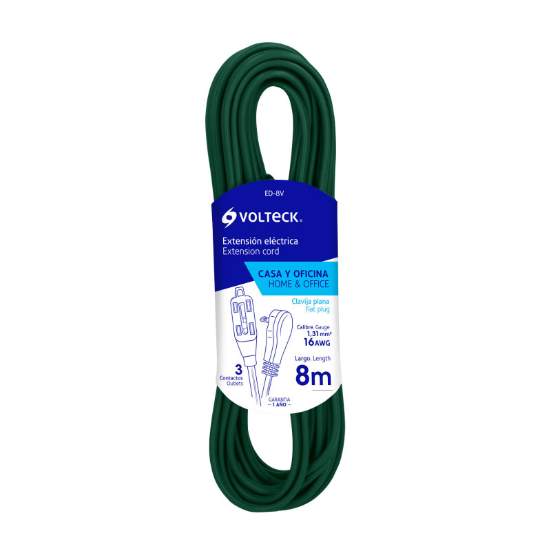 ED-8V Extensión eléctrica doméstica, 8 m, verde, Volteck TRUPER | DIHERESA ED-8V Extensión eléctrica doméstica, 8 m, verde, Volteck TRUPER | DIHERESA