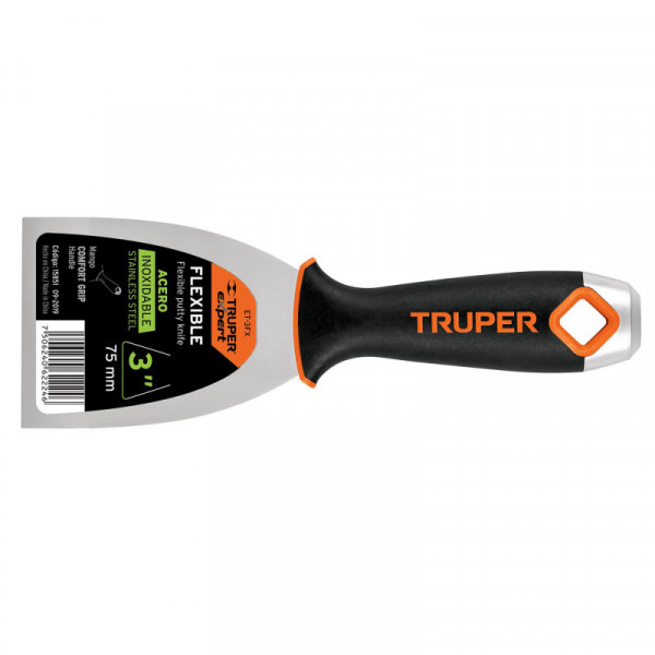 ET-3FX Espátula flexible 3', acero inoxidable, mango comfort grip TRUPER | DIHERESA