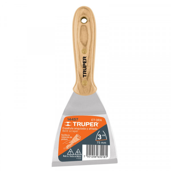 ET-3RA Espátula afilada y angulada, mango de madera, 3' TRUPER | DIHERESA