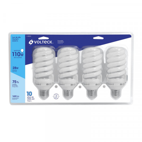 F-28EX4 Lámpara 28 W, espiral, luz día, T4, en blister 4 piezas TRUPER | DIHERESA