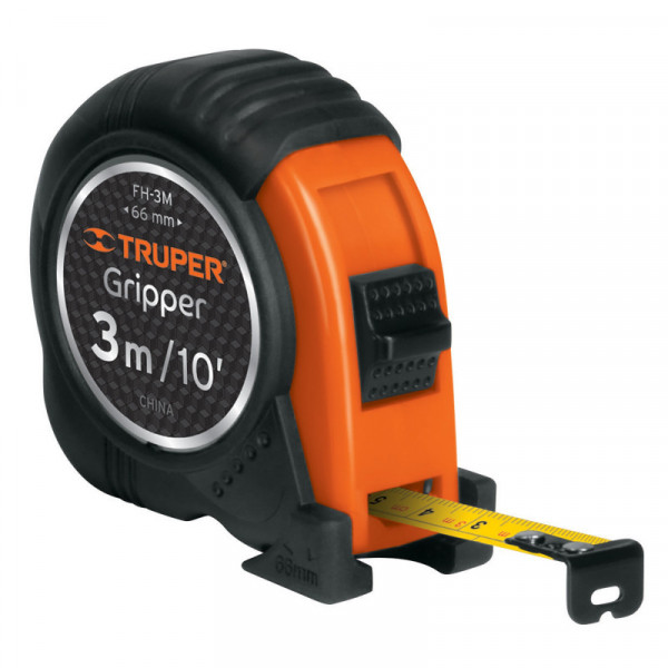 FH-3M Flexómetro Gripper, contra impacto, 3 m, cinta 13 mm TRUPER | DIHERESA