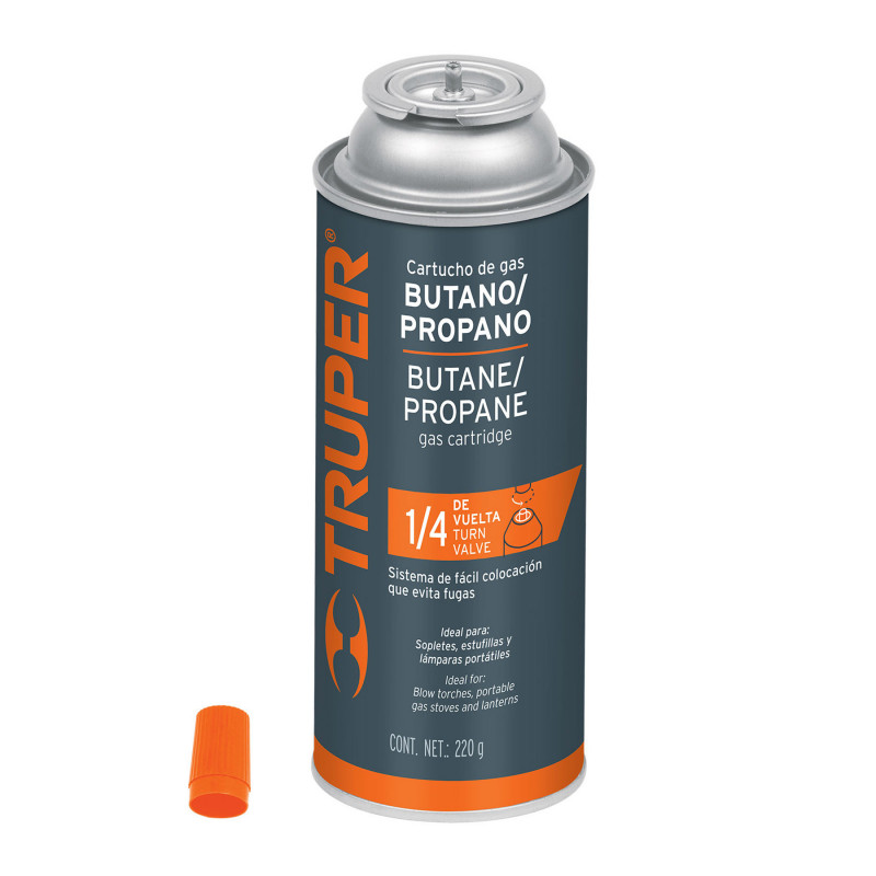 GAS-220X Lata de gas, 220 gr, 1/4 de vuelta TRUPER | DIHERESA GAS-220X Lata de gas, 220 gr, 1/4 de vuelta TRUPER | DIHERESA