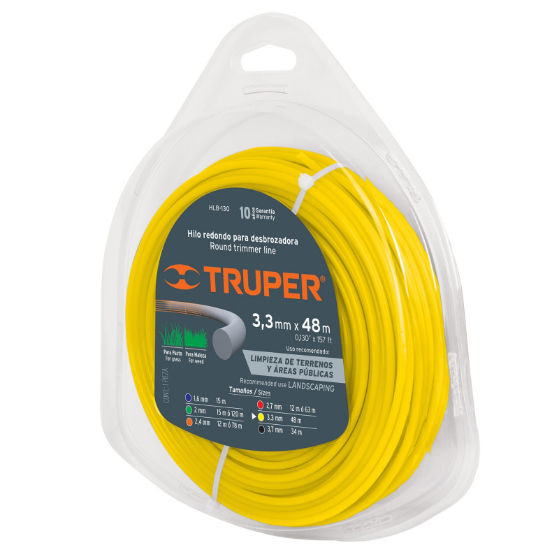 HLB-130 Hilo redondo para desbrozadora, 48 m largo, 3.3 mm, blister TRUPER | DIHERESA HLB-130 Hilo redondo para desbrozadora, 48 m largo, 3.3 mm, blister TRUPER | DIHERESA