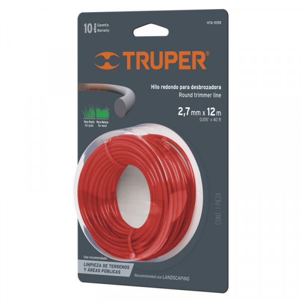 HTA-105B Hilo redondo para desbrozadora, 12 m largo, 2.7 mm, blister TRUPER | DIHERESA