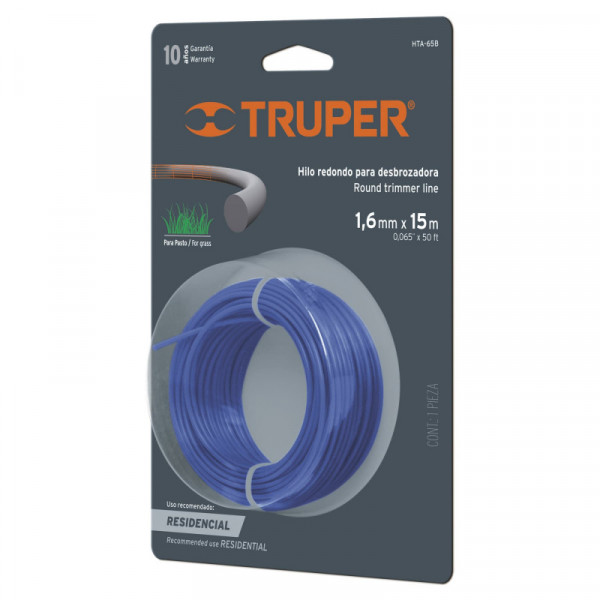 HTA-65B Hilo redondo para desbrozadora, 15 m largo, 1.6 mm, blister TRUPER | DIHERESA
