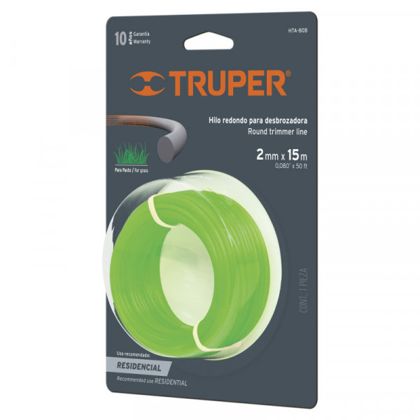 HTA-80B Hilo redondo para desbrozadora, 15 m largo, 2 mm, blister TRUPER | DIHERESA