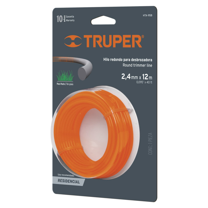 HTA-95B Hilo redondo para desbrozadora, 12 m largo, 2.4 mm, blister TRUPER | DIHERESA HTA-95B Hilo redondo para desbrozadora, 12 m largo, 2.4 mm, blister TRUPER | DIHERESA