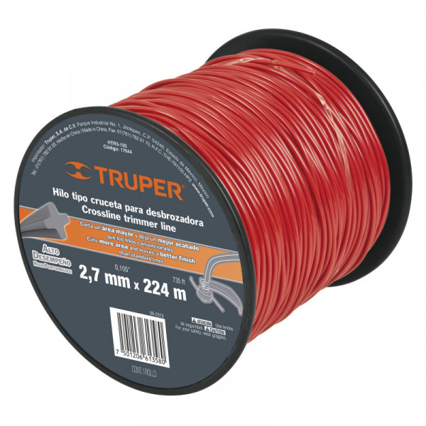 HTR3-105 Hilo redondo para desbrozadora, carrete, 224 m , 2.7mm TRUPER | DIHERESA
